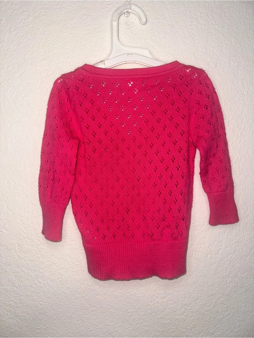 y2k 2011 Old Navy Hot Pink Eyelet Knit Button Cardigan 6-12 Months 100% Cotton